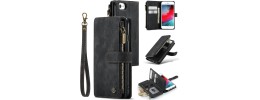 For iPhone SE 3 (2022) SE/8/7 Wallet Premium PU Vegan Leather ID Card Money Holder with Magnetic Closure - Black