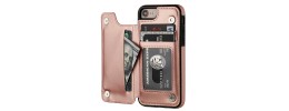 For iPhone SE 3 (2022) SE/8/7 Wallet Premium PU Vegan Leather ID Card Money Holder with Magnetic Closure - Rose Gold