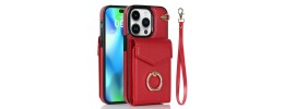 For iPhone SE 3 (2022) SE/8/7 Wallet Premium PU Vegan Leather ID Multiple Card Holder Money with Lanyard - Red