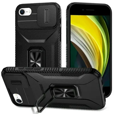 For iPhone SE 3 (2022) SE/8/7 Complete Magnetic Metal Ring Stand  Camera Protection Hybrid - Black