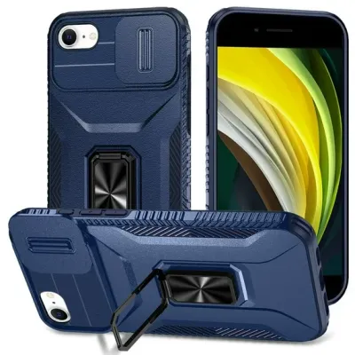 For iPhone SE 3 (2022) SE/8/7 Complete Magnetic Metal Ring Stand  Camera Protection Hybrid - Blue