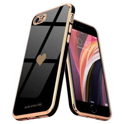 For iPhone SE2/8/7 Card Holder (Upto 2) with Mirror Hybrid Shockproof Case Cover - Rose Gold