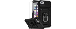 For iPhone SE2/8/7 Thick 3in1 Silicone Hybrid with Double Ring Magnetic Kickstand Case Cover - Black