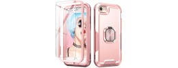 For iPhone SE2/8/7 Thick 3in1 Silicone Hybrid with Double Ring Magnetic Kickstand Case Cover - Hot Pink