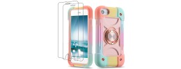 For iPhone SE2/8/7 Thick 3in1 Silicone Hybrid with Double Ring Magnetic Kickstand Case Cover - Rainbow Rose Gold