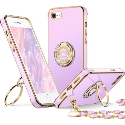 For iPhone SE2 Two Tone Gradient Big Diamond All Around TPU Case Cover - Pink
