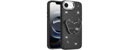 For iPhone SE4 Butterfly Freedom Shimmer Glitter Thick TPU Case Cover - Black