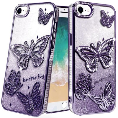 For iPhone SE4 Butterfly Freedom Shimmer Glitter Thick TPU Case Cover - Purple