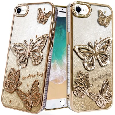 For iPhone SE4 Butterfly Freedom Shimmer Glitter Thick TPU Case Cover - Rose Gold
