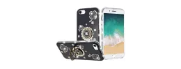 For iPhone SE4 Splendid Glitter with Diamonds All Around Edges Ring Stand Case Cover - Black