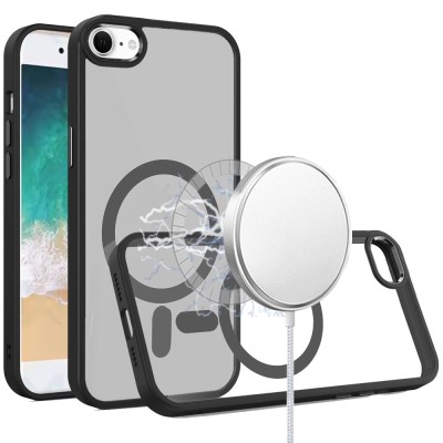 For iPhone SE4 Finest Transparent Thick Acrylic Hybrid Metal Buttons Cover Case - Black
