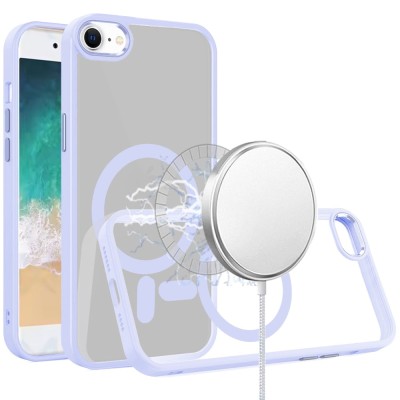 For iPhone SE4 Finest Transparent Thick Acrylic Hybrid Metal Buttons Cover Case - Blue
