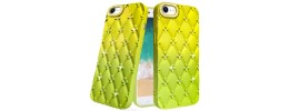 For iPhone SE4 Floral Joy Glitter Shimmer Leather Feel Thick TPU Case - Yellow/Green