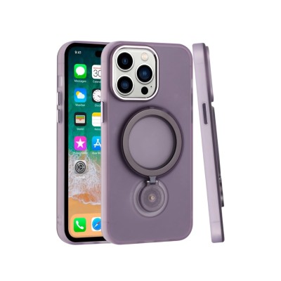 For iPhone SE4 Hoop Kickstand [Magnetic Circle] HD Transparent Chrome Hybrid - Purple