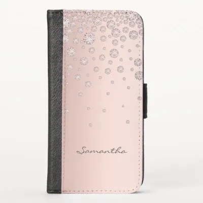 For iPhone SE4 Luxury Wallet Card ID Zipper Money Holder - Rose Gold