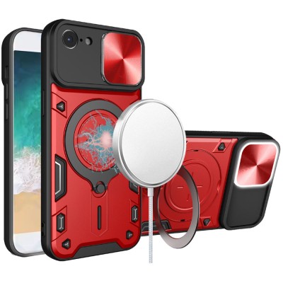 For iPhone SE4 Magnetic Ring Stand Classic Design FULL Camera Protection Hybrid Case - Red
