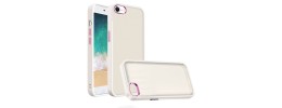For iPhone SE4 Polished Oil Thick Acrylic Metal Button Hybrid Case Cover - Beige