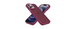 For iPhone SE4 Polished Oil Thick Acrylic Metal Button Hybrid Case Cover - Burgundy