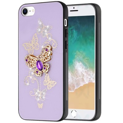 For iPhone SE4 SPLENDID Diamond Glitter Ornaments Engraving Case Cover - Garden Butterflies Purple
