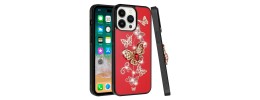 For iPhone SE4 SPLENDID Diamond Glitter Ornaments Engraving Case Cover - Garden Butterflies Red
