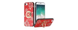 For iPhone SE4 SPLENDID Diamond Glitter Ornaments Engraving Case Cover - Good Luck Floral Red