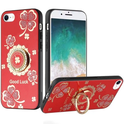 For iPhone SE4 SPLENDID Diamond Glitter Ornaments Engraving Case Cover - Good Luck Floral Red