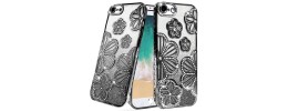 For iPhone SE4 Shimmer Glitter Floral Design Thick TPU Case Cover - Black