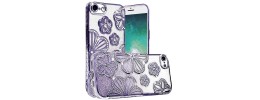 For iPhone SE4 Shimmer Glitter Floral Design Thick TPU Case Cover - Purple