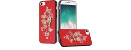 For iPhone SE4 Splendid Glitter with Diamonds All Around Edges Ring Stand Case Cover - Red
