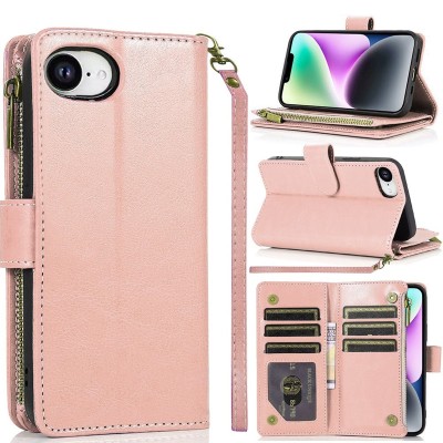 For iPhone SE4 Wallet ID Card Holder - Rose Gold