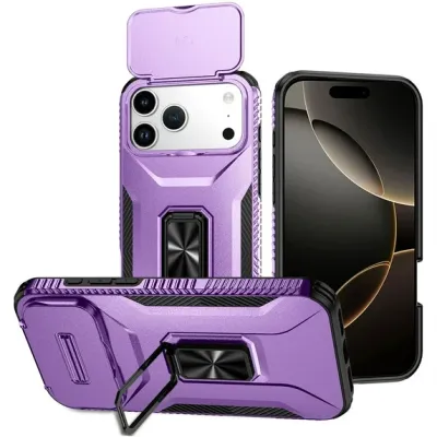 For iPhone 17 Pro Max Complete Magnetic Metal Ring Stand  Camera Protection Hybrid - Purple