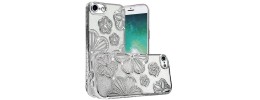 For iPhone SE4 Shimmer Glitter Floral Design Thick TPU Case Cover - Silver
