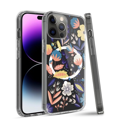 For iPhone XR Beautiful Floral [Magnetic Circle] ShockProof Transparent Hybrid Design - G