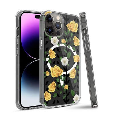 For iPhone XR Design Quotation [Magnetic Circle] Transparent Shockproof Hybrid - Floral A
