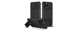 For Apple iPhone XR Easy Viewing Kickstand Camera Protection Hybrid Case Cover - Black