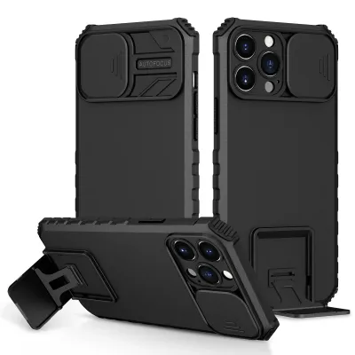 For Apple iPhone XR Easy Viewing Kickstand Camera Protection Hybrid Case Cover - Black