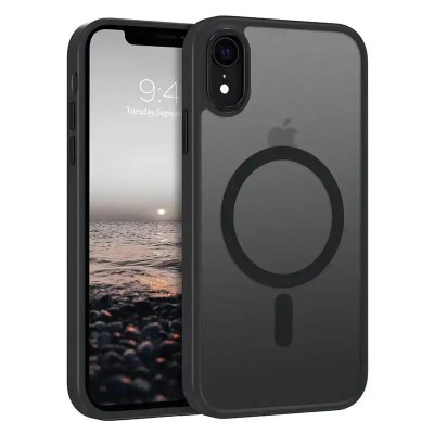 For iPhone XR Flap Magnetic Ring Transparent Hybrid - Black