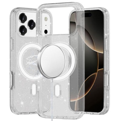 For iPhone XR Glitter Ultra [Magnetic Circle] Thick 3mm Transparent Hybrid - Clear