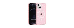 For iPhone XR Glitter Ultra [Magnetic Circle] Thick 3mm Transparent Hybrid - Pink