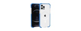 For iPhone XR Greatest Clear Acrylic [Magnetic Circle] ShockProof ToughThick Metal Button Hybrid - Light Blue