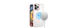 For iPhone XR Greatest Clear Acrylic [Magnetic Circle] ShockProof ToughThick Metal Button Hybrid - Light Pink