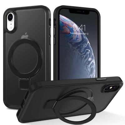 For iPhone XR METKASE Premium Holster with Magnetic Ring Stand in Slide-Out Package - Black