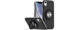 For iPhone XR Metal CD Pattern Matte Finished Hybrid with Rotational Ring [Car Mount Friendly] Case - Black