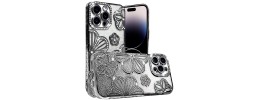 For iPhone XR Shimmer Glitter Floral Design Thick TPU Case Cover- Black