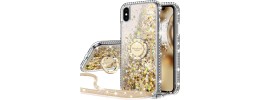 For iPhone XR Splendid Glitter with Diamonds All Around Edges Ring Stand - Gold