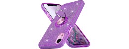 For iPhone XR Splendid Glitter with Diamonds All Around Edges Ring Stand - Purple