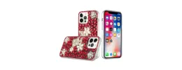 For Apple iPhone 14 PRO 6.1" Full Diamond with Ornaments Case Cover - Pearl Flowers with Perfume Red