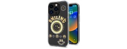For Apple iPhone 14 PRO 6.1" Smiling Glitter Ornament Bling With Ring Stand Hybrid Case Cover - Black