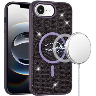 For iPhone 16E (E edition) / SE4 (2025) Diamond [Magnetic Circle]  with CD Pattern Hybrid - Purple