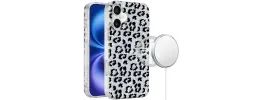 For iPhone 17 Pro Max [Magnetic] Double Layer Design IMD Case  Silver Leopard